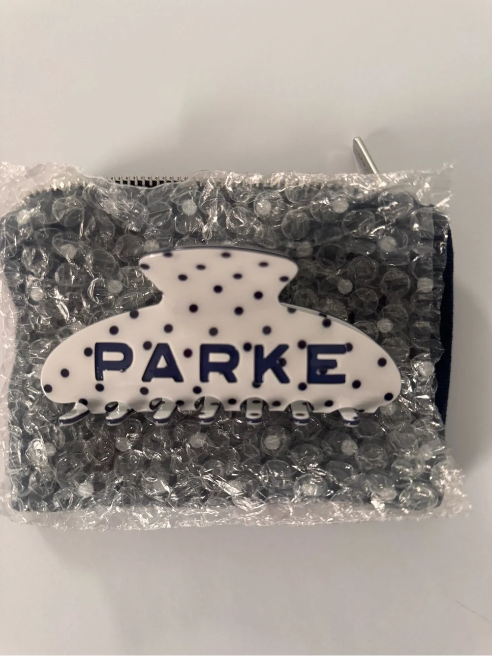 NEW Parke Claw Clip White & Navy Polka Dot